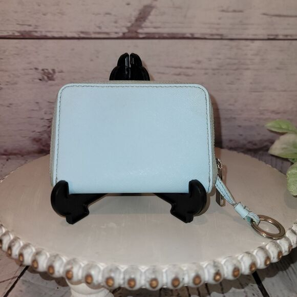 Tory Burch Emerson Zip Around Mini Wallet In Soft Baby Blue - Picture 2 of 7